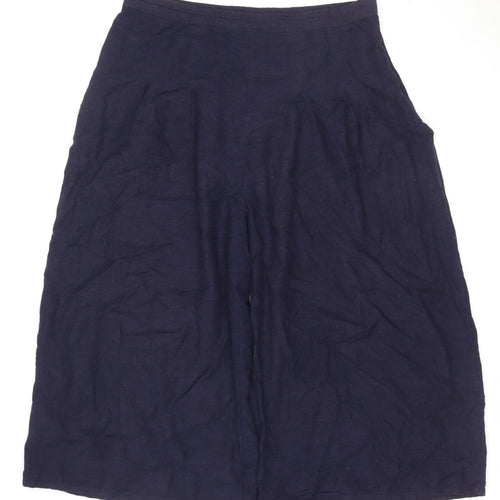 Next Women Navy Blue Linen Wide-Leg Cropped Trousers Size 16
