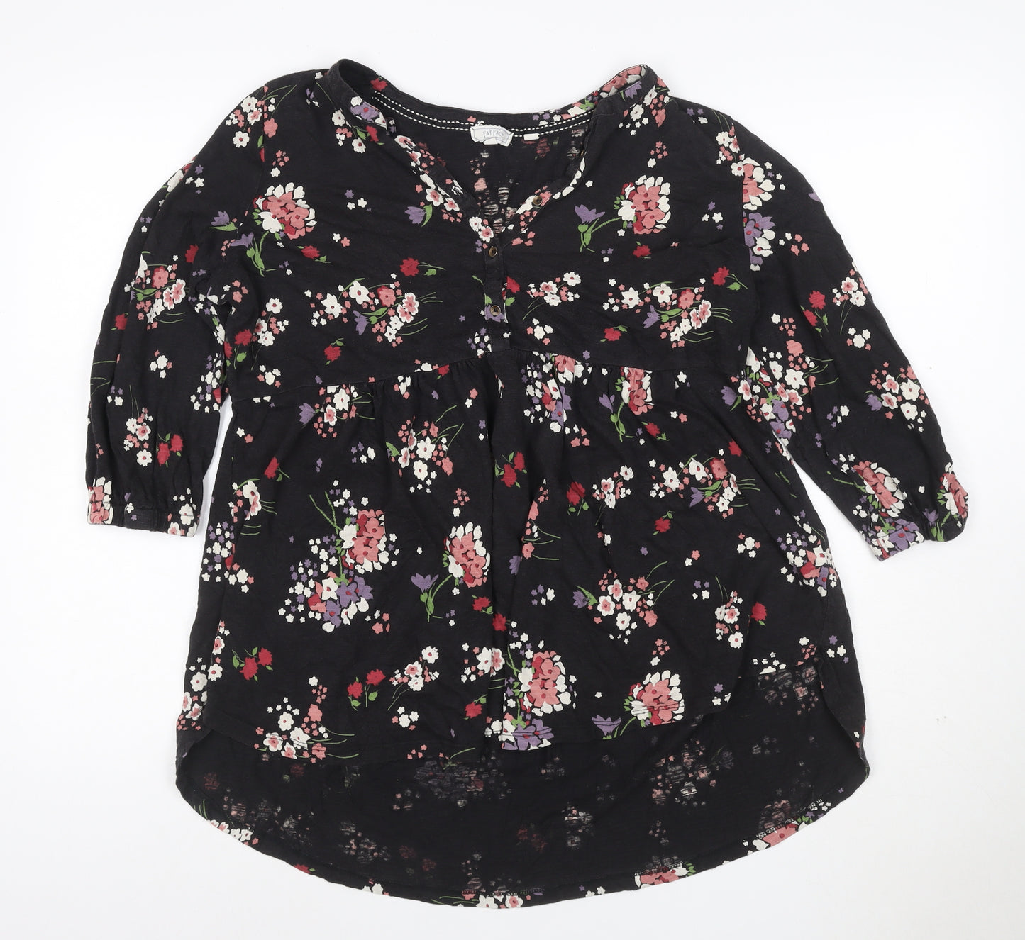 Fat Face Women's Black Floral A-Line Dress Size 14 3/4 Sleeve