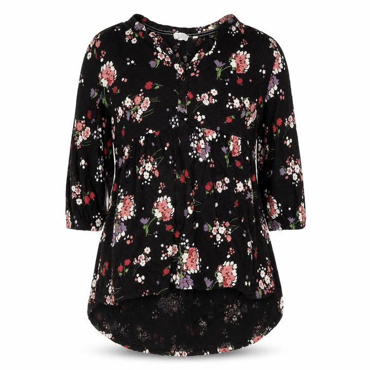 FatFace Women's Black Floral A-Line Dress Size 14 3/4 Sleeve