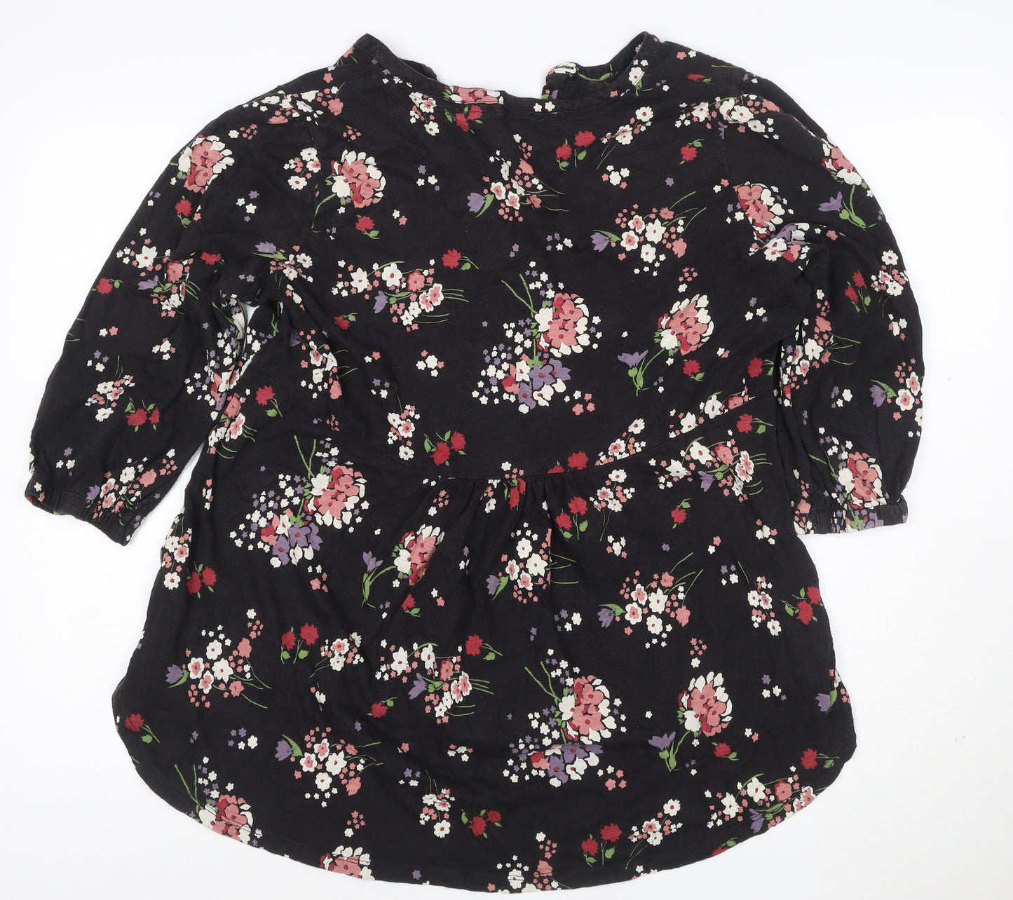 Fat Face Women's Black Floral A-Line Dress Size 14 3/4 Sleeve