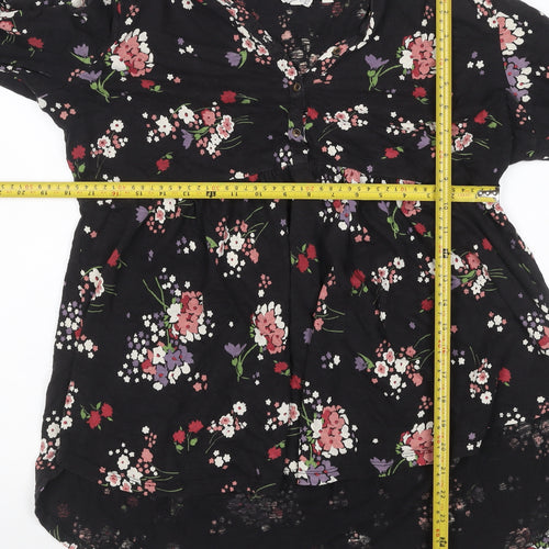 Fat Face Women's Black Floral A-Line Dress Size 14 3/4 Sleeve