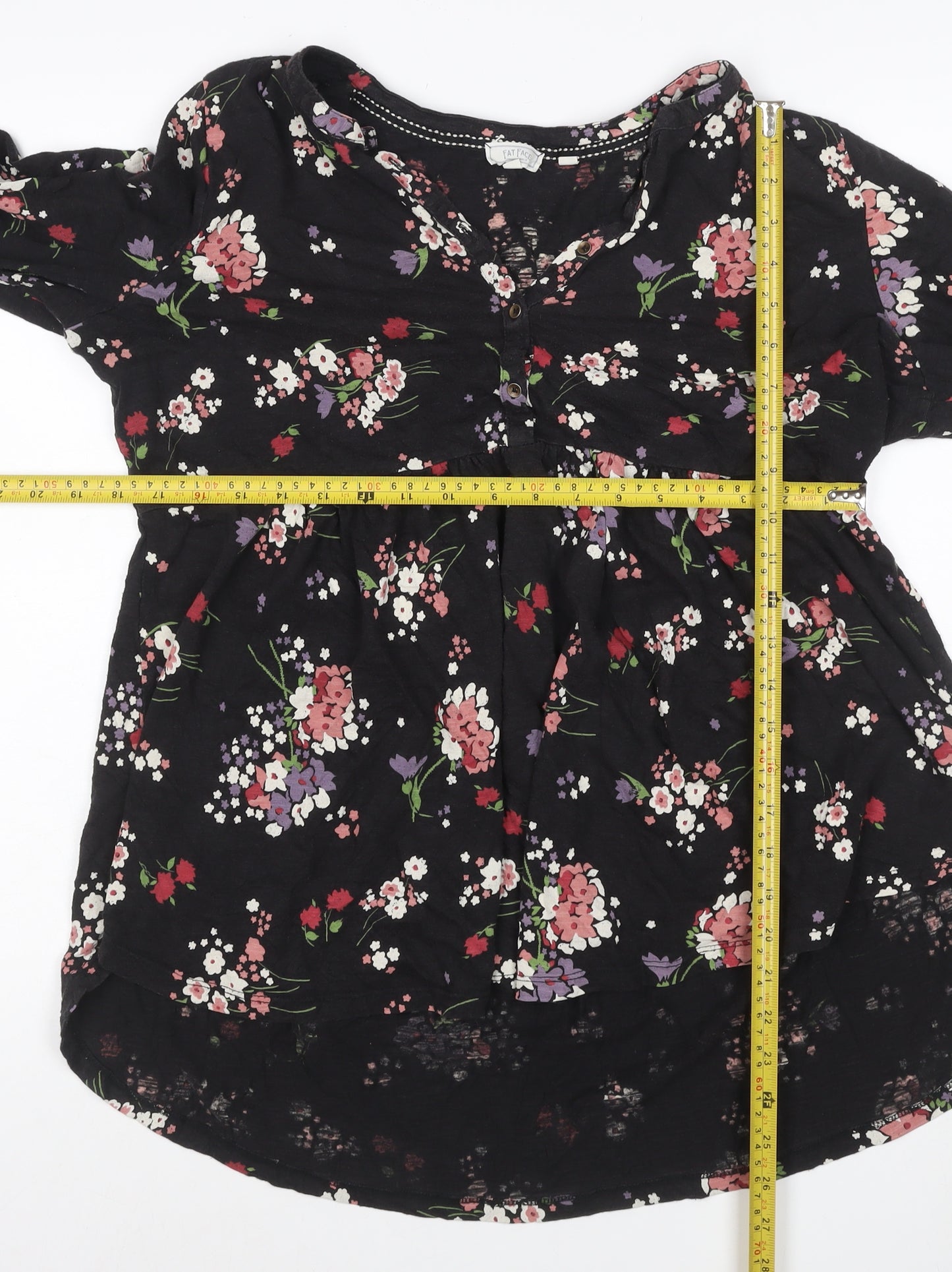 Fat Face Women's Black Floral A-Line Dress Size 14 3/4 Sleeve