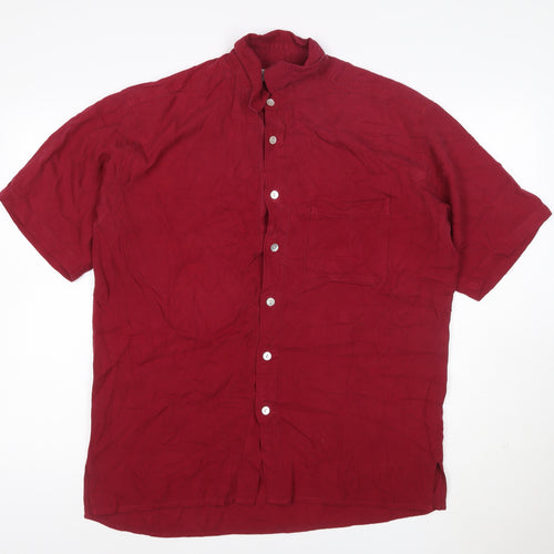 Marks and Spencer Men's Red Silk Short Sleeve Button-Up Shirt M
