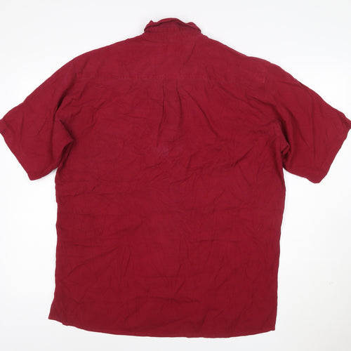 Marks and Spencer Men's Red Silk Short Sleeve Button-Up Shirt M