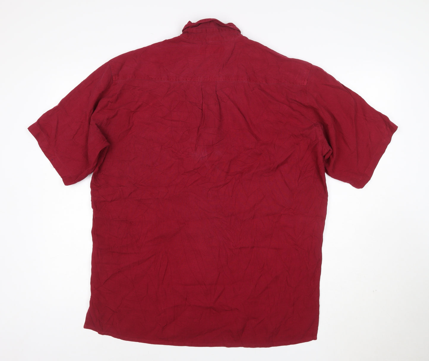 Marks and Spencer Men's Red Silk Short Sleeve Button-Up Shirt M