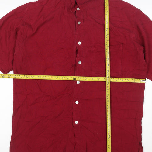 Marks and Spencer Men's Red Silk Short Sleeve Button-Up Shirt M