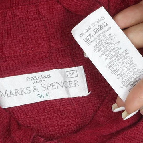 Marks and Spencer Men's Red Silk Short Sleeve Button-Up Shirt M