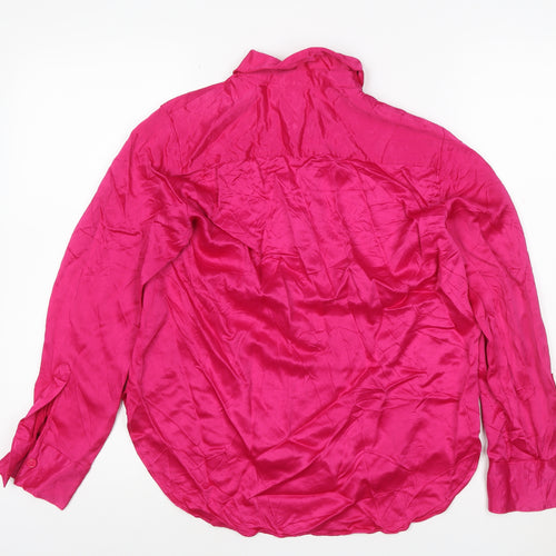 ZARA Women Pink Viscose Satin Button-Up Long Sleeve Shirt Size 12