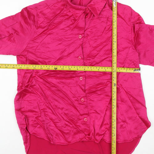 ZARA Women Pink Viscose Satin Button-Up Long Sleeve Shirt Size 12