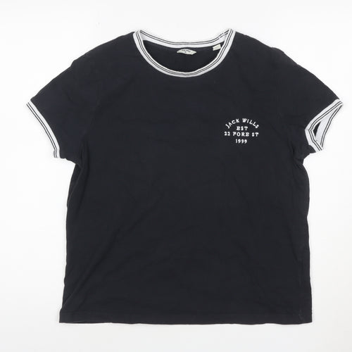 Jack Wills Women's Black Ringer T-Shirt Size M
