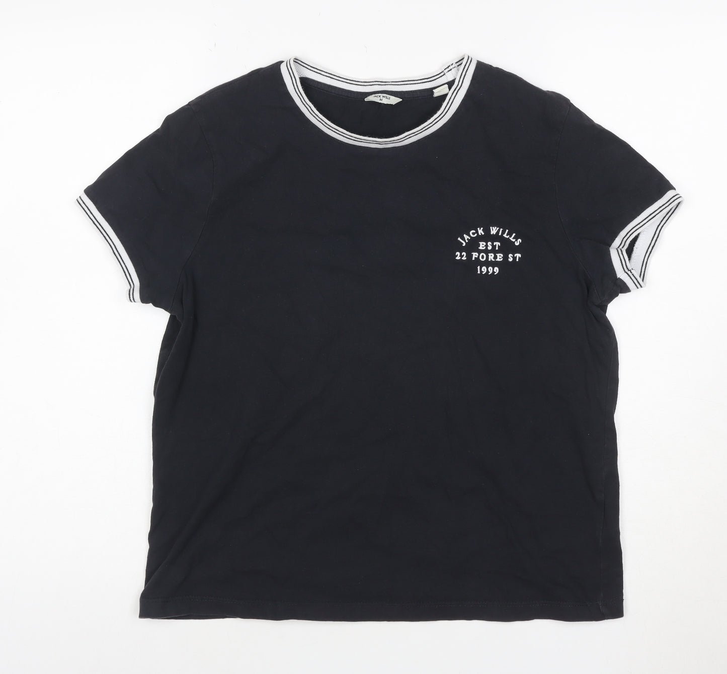 Jack Wills Women's Black Ringer T-Shirt Size M