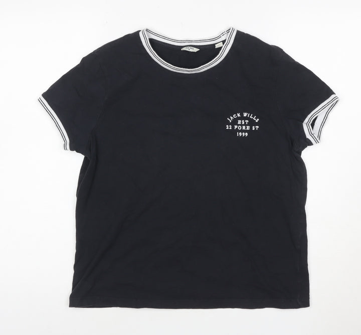 Jack Wills Women's Black Ringer T-Shirt Size M