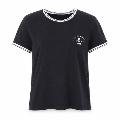 Jack Wills Women's Black Ringer T-Shirt Size M