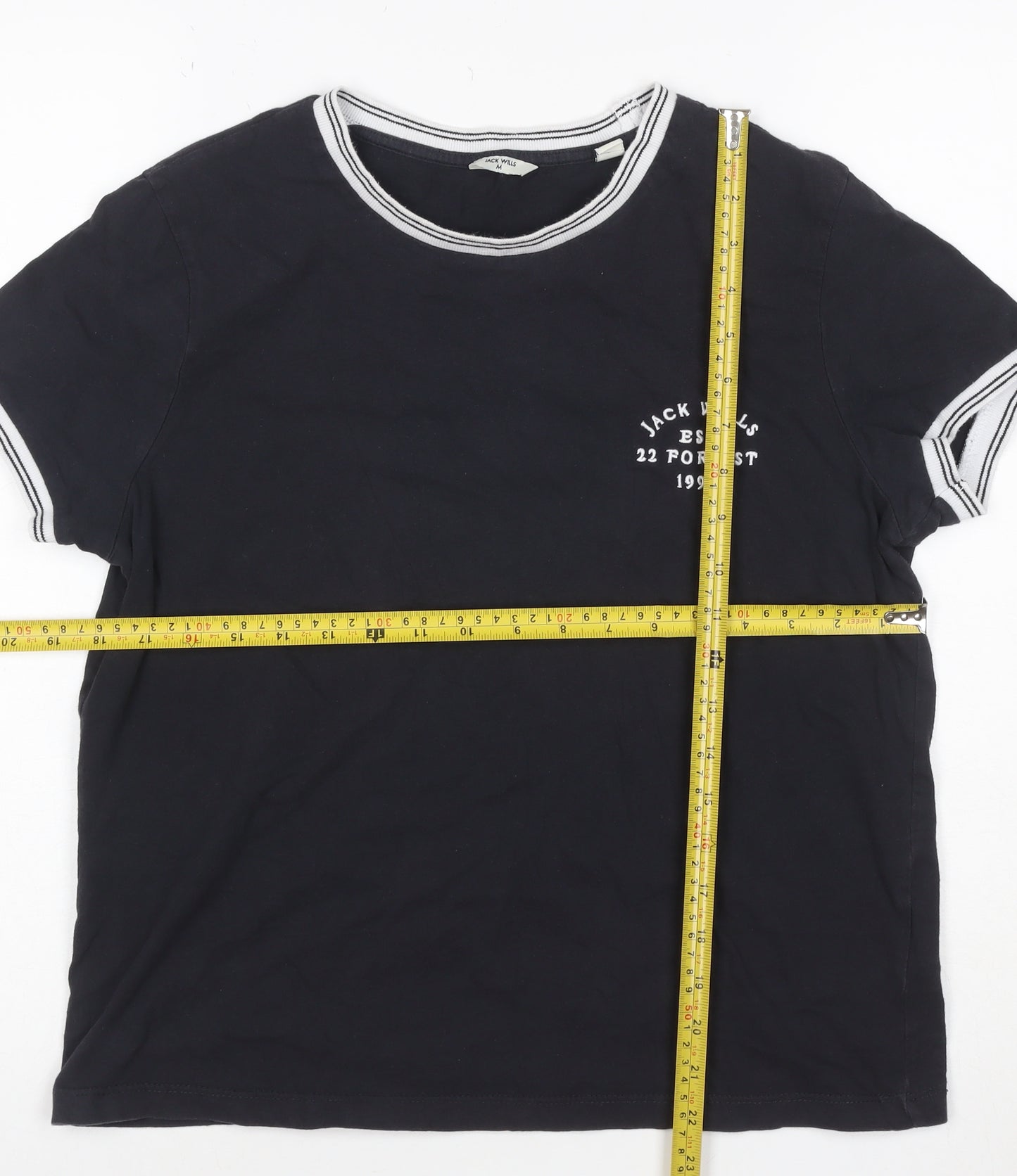 Jack Wills Women's Black Ringer T-Shirt Size M