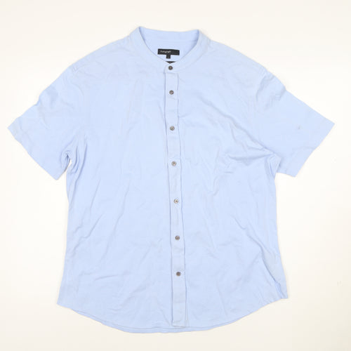 Marks and Spencer Men’s Blue Cotton Short Sleeve Band Collar Shirt L