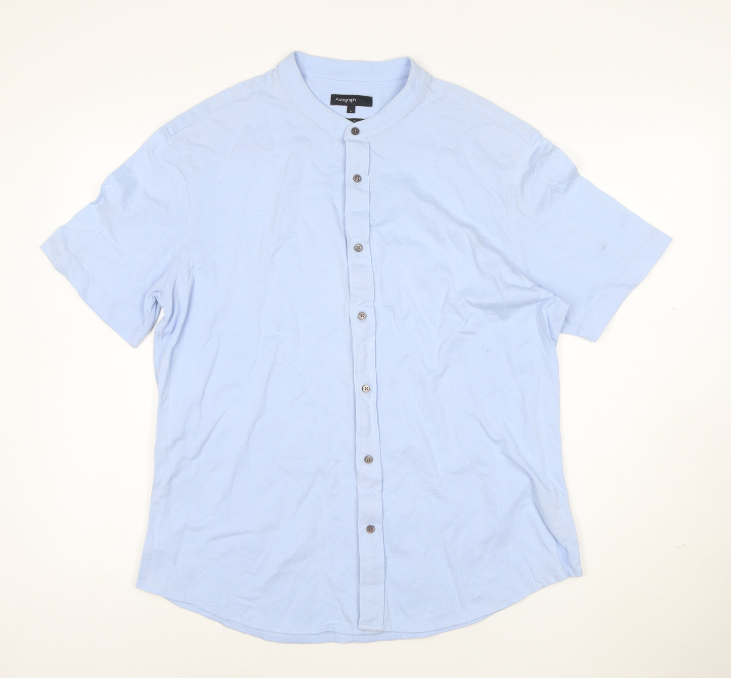 Marks and Spencer Men’s Blue Cotton Short Sleeve Band Collar Shirt L