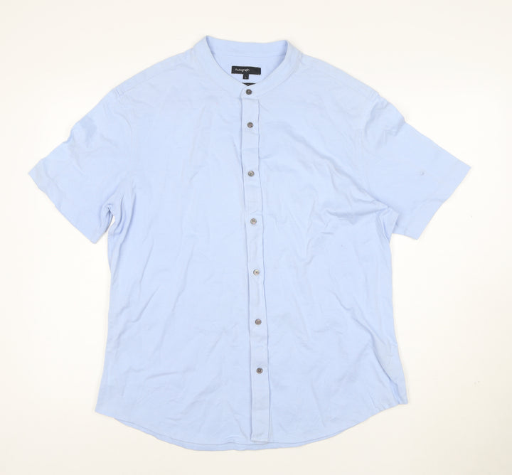 Marks and Spencer Men’s Blue Cotton Short Sleeve Band Collar Shirt L