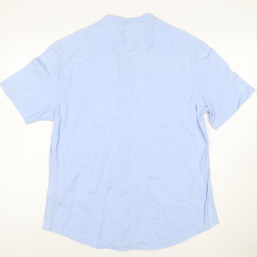 Marks and Spencer Men’s Blue Cotton Short Sleeve Band Collar Shirt L
