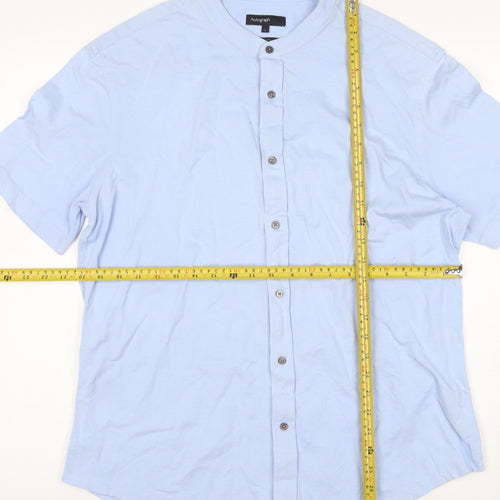 Marks and Spencer Men’s Blue Cotton Short Sleeve Band Collar Shirt L