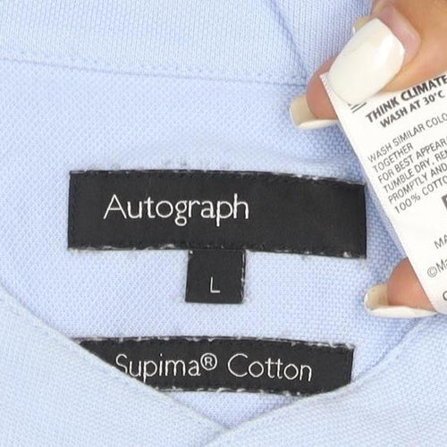 Marks and Spencer Men’s Blue Cotton Short Sleeve Band Collar Shirt L