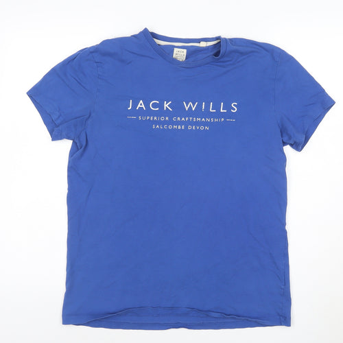 Jack Wills Men's Blue Crew Neck Cotton Graphic T-Shirt Size S