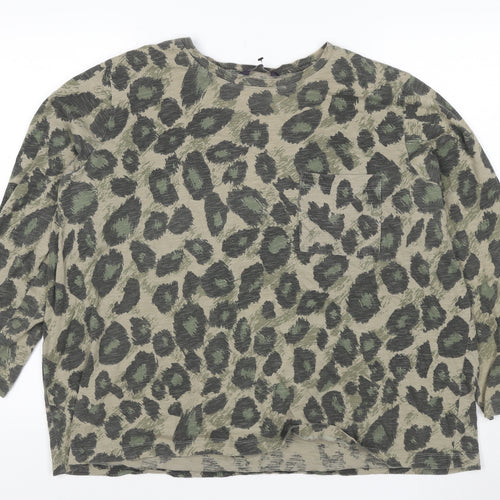 Marks and Spencer Women’s Green Animal Print 3/4 Sleeve Cotton T-Shirt Size 22