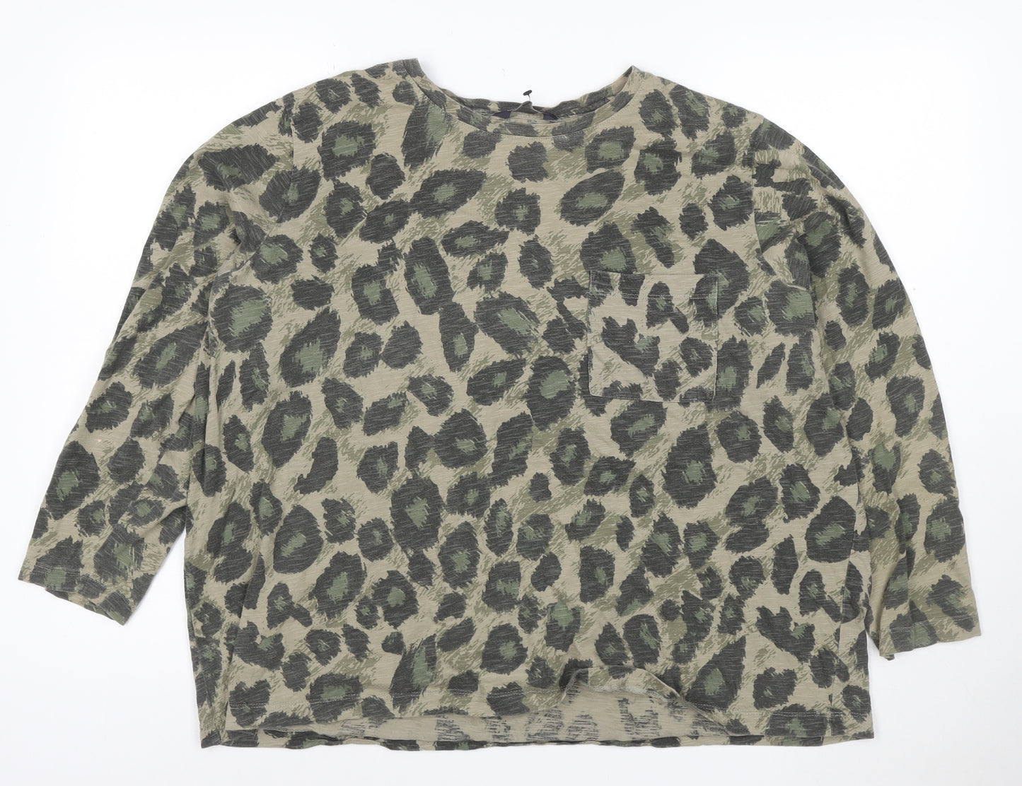 Marks and Spencer Women’s Green Animal Print 3/4 Sleeve Cotton T-Shirt Size 22