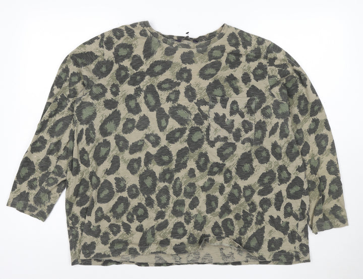 Marks and Spencer Women’s Green Animal Print 3/4 Sleeve Cotton T-Shirt Size 22