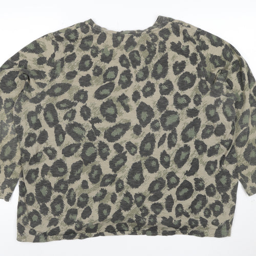 Marks and Spencer Women’s Green Animal Print 3/4 Sleeve Cotton T-Shirt Size 22