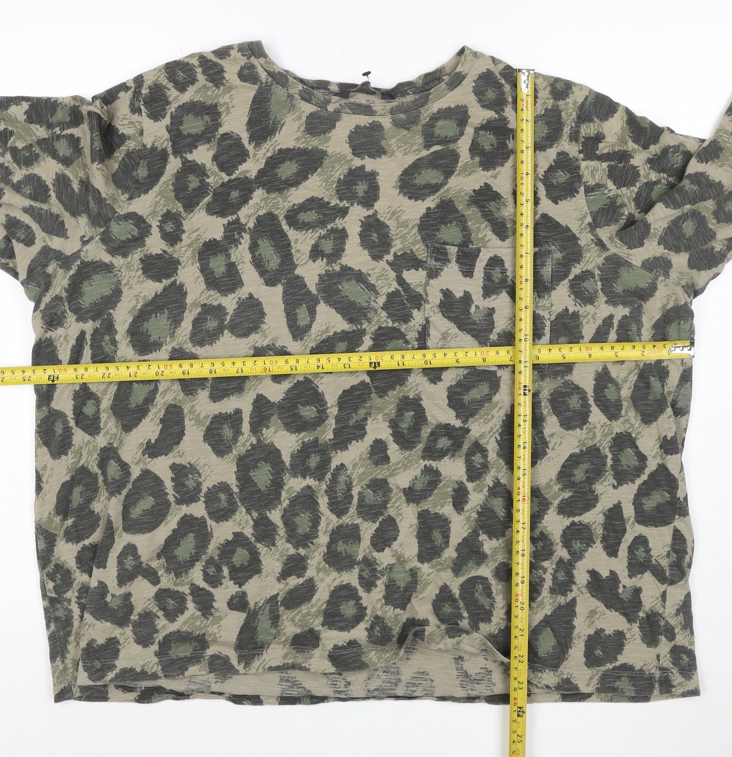 Marks and Spencer Women’s Green Animal Print 3/4 Sleeve Cotton T-Shirt Size 22