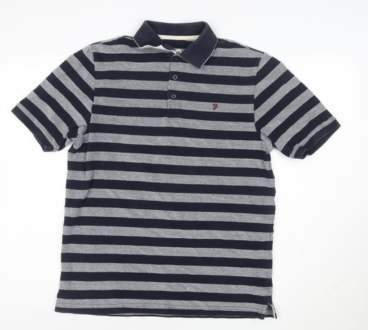 Farah Classic Men's Blue Striped Cotton Polo Shirt Size M