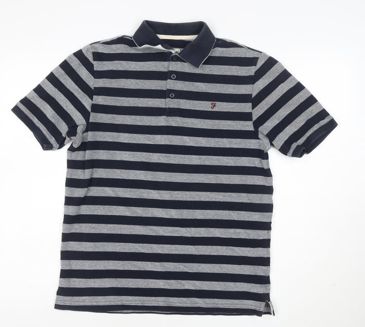 Farah Classic Men's Blue Striped Cotton Polo Shirt Size M