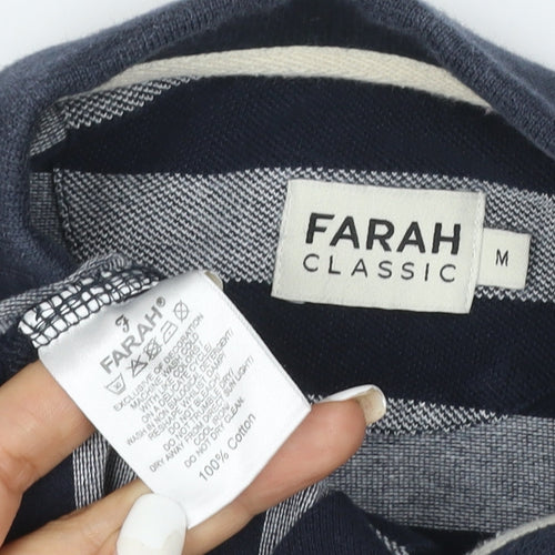Farah Classic Men's Blue Striped Cotton Polo Shirt Size M