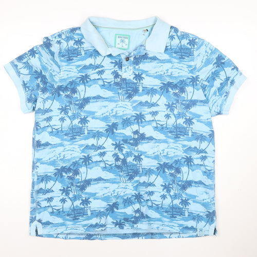 Mantaray Men’s Blue Tropical Print Short Sleeve Polo Shirt XL