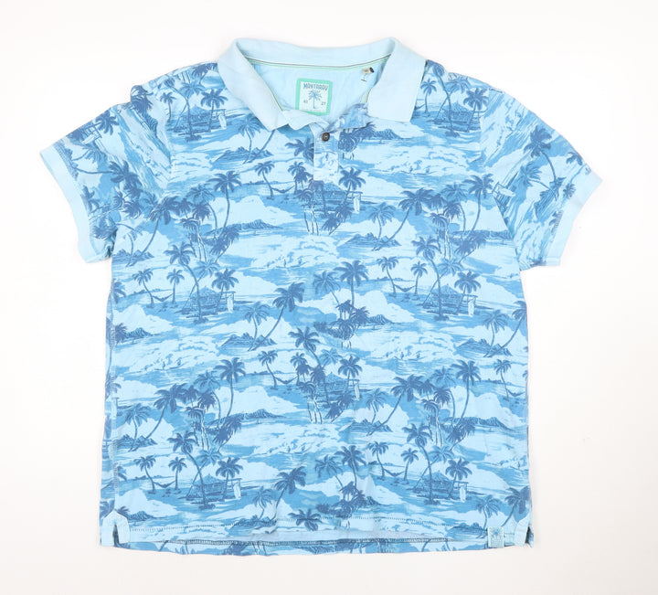 Mantaray Men’s Blue Tropical Print Short Sleeve Polo Shirt XL
