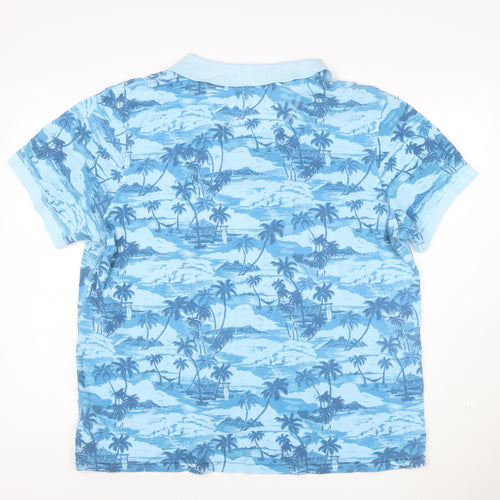 Mantaray Men’s Blue Tropical Print Short Sleeve Polo Shirt XL