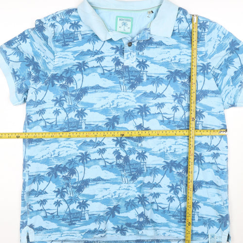 Mantaray Men’s Blue Tropical Print Short Sleeve Polo Shirt XL
