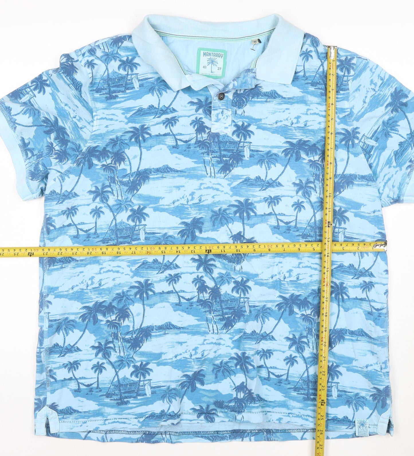 Mantaray Men’s Blue Tropical Print Short Sleeve Polo Shirt XL