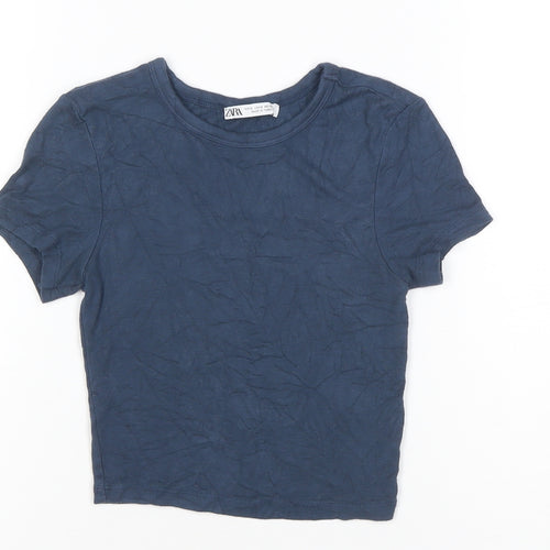 ZARA Women's Blue Cotton Basic Short Sleeve T-Shirt Size S