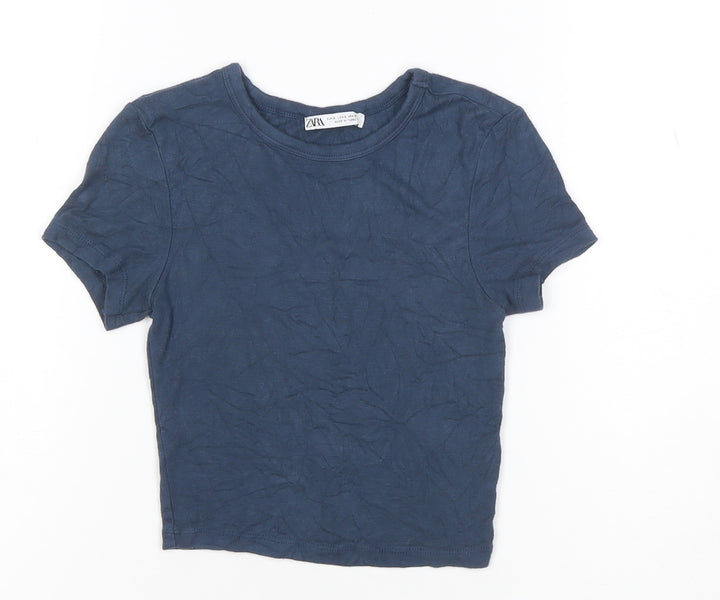 ZARA Women's Blue Cotton Basic Short Sleeve T-Shirt Size S