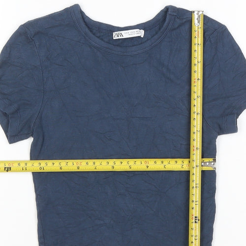 ZARA Women's Blue Cotton Basic Short Sleeve T-Shirt Size S