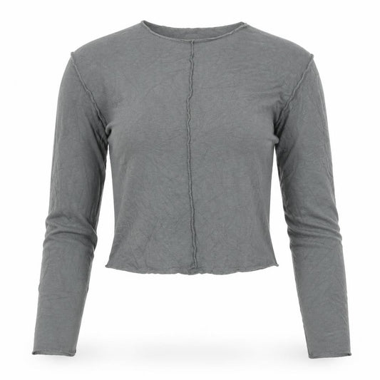 Front view of Zara Women Grey Cropped Long Sleeve Cotton Slim Fit Top, size 12