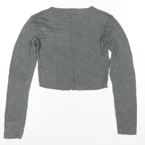 Zara Women Grey Cropped Long Sleeve Cotton Slim Fit Top Size 12