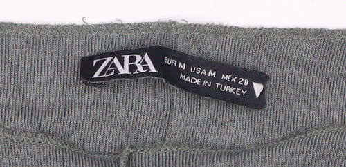 Zara Women Grey Cropped Long Sleeve Cotton Slim Fit Top Size 12