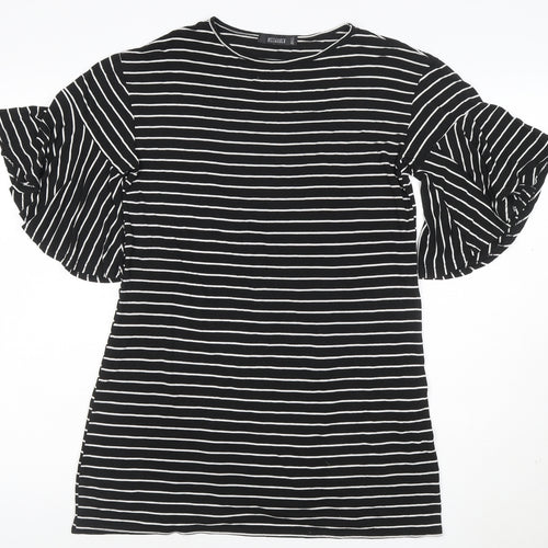 Missguided Women Black White Stripe T-Shirt Dress UK 8 Flared Sleeve