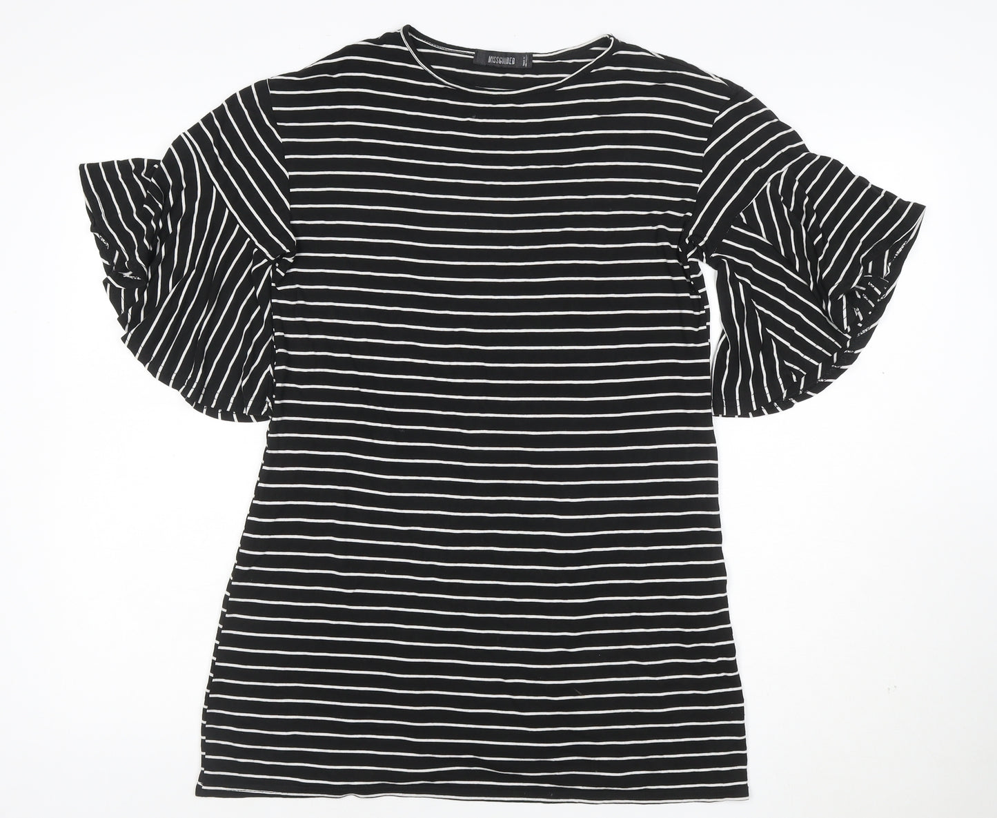 Missguided Women Black White Stripe T-Shirt Dress UK 8 Flared Sleeve