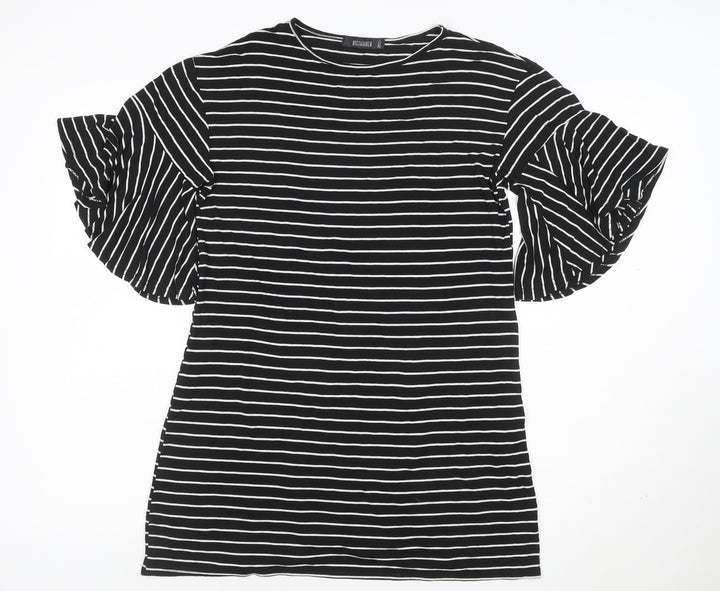 Missguided Women Black White Stripe T-Shirt Dress UK 8 Flared Sleeve