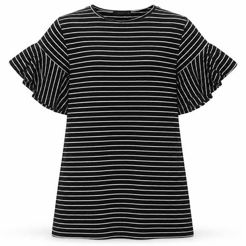 Missguided Women Black White Stripe T-Shirt Dress UK 8 Flared Sleeve