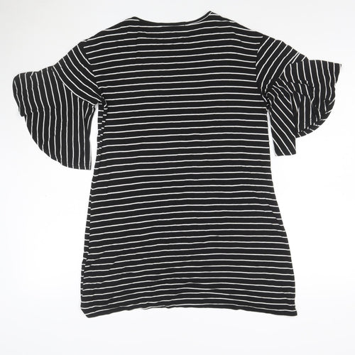 Missguided Women Black White Stripe T-Shirt Dress UK 8 Flared Sleeve