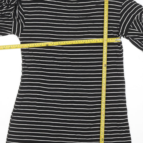 Missguided Women Black White Stripe T-Shirt Dress UK 8 Flared Sleeve